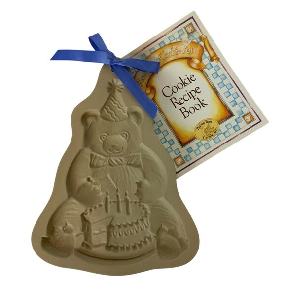 Vintage Brown Bag Cookie Art Stoneware Mold Recipe Book Happy Birthday Bear 1989 - Picture 1 of 2